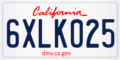 CA license plate 6XLK025