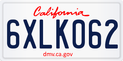 CA license plate 6XLK062