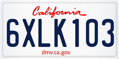 CA license plate 6XLK103