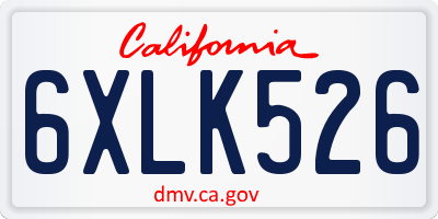 CA license plate 6XLK526
