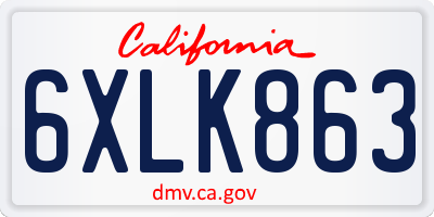 CA license plate 6XLK863