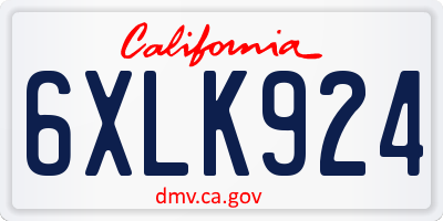 CA license plate 6XLK924