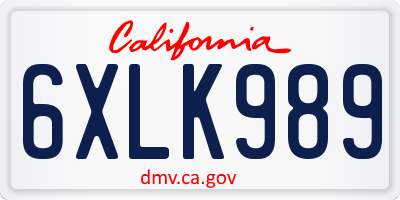 CA license plate 6XLK989