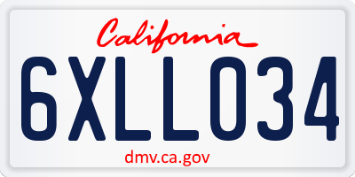 CA license plate 6XLL034