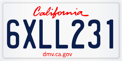 CA license plate 6XLL231