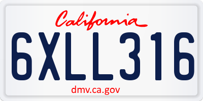 CA license plate 6XLL316