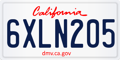 CA license plate 6XLN205