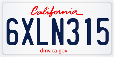 CA license plate 6XLN315