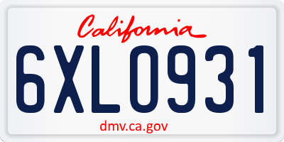 CA license plate 6XLO931