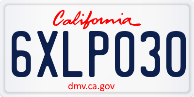 CA license plate 6XLP030