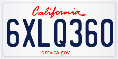 CA license plate 6XLQ360