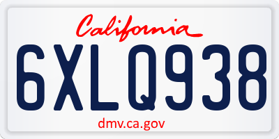 CA license plate 6XLQ938