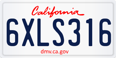 CA license plate 6XLS316