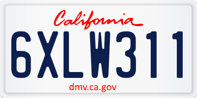 CA license plate 6XLW311
