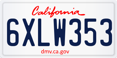 CA license plate 6XLW353