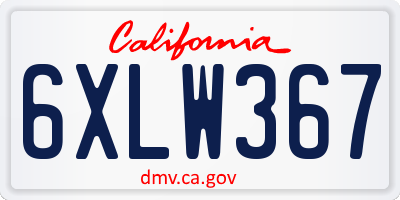 CA license plate 6XLW367
