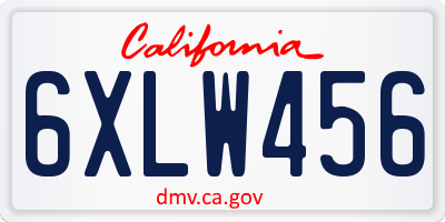CA license plate 6XLW456