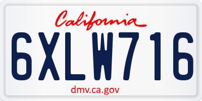 CA license plate 6XLW716