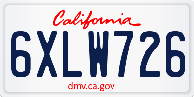 CA license plate 6XLW726