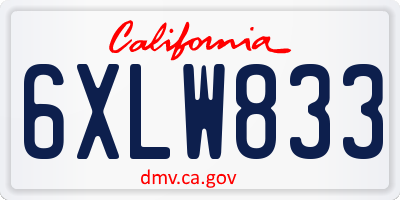 CA license plate 6XLW833