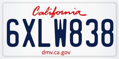 CA license plate 6XLW838