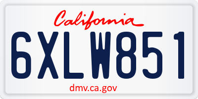 CA license plate 6XLW851
