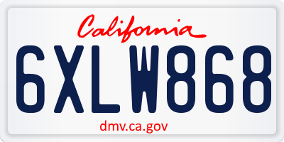 CA license plate 6XLW868