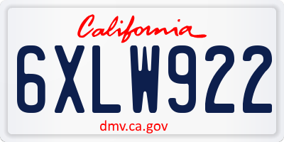 CA license plate 6XLW922