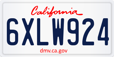 CA license plate 6XLW924