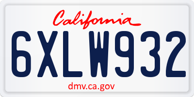 CA license plate 6XLW932