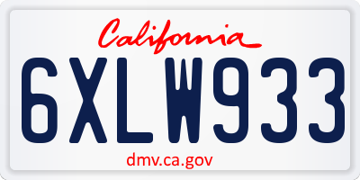 CA license plate 6XLW933