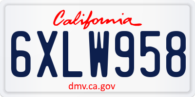 CA license plate 6XLW958