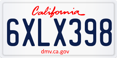 CA license plate 6XLX398