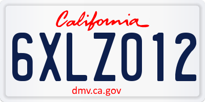 CA license plate 6XLZ012