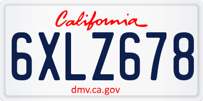 CA license plate 6XLZ678