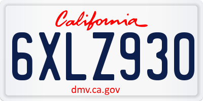 CA license plate 6XLZ930
