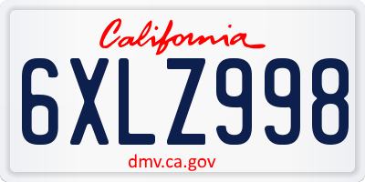 CA license plate 6XLZ998
