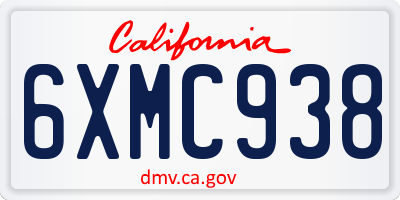 CA license plate 6XMC938