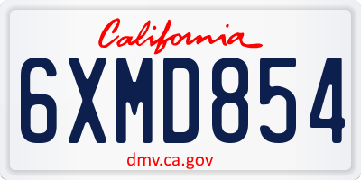 CA license plate 6XMD854