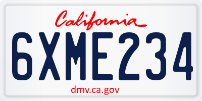 CA license plate 6XME234