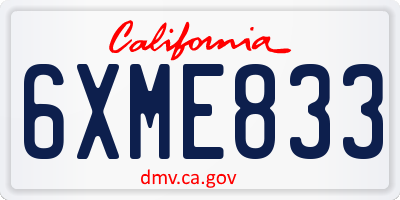 CA license plate 6XME833
