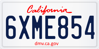 CA license plate 6XME854