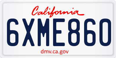 CA license plate 6XME860