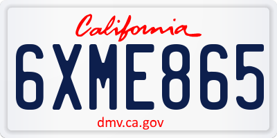 CA license plate 6XME865