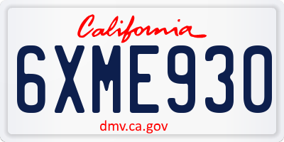 CA license plate 6XME930