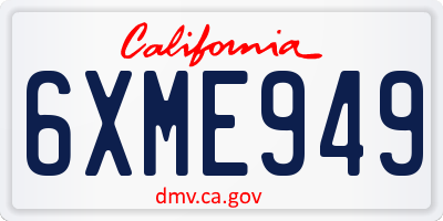 CA license plate 6XME949