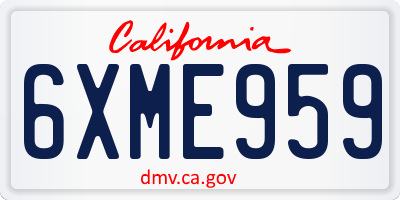 CA license plate 6XME959