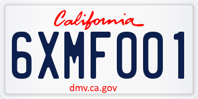 CA license plate 6XMF001