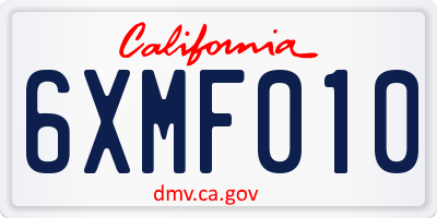 CA license plate 6XMF010