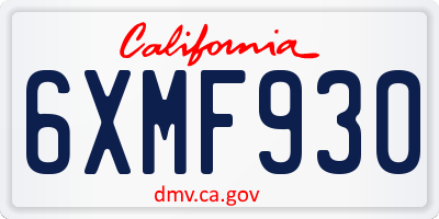 CA license plate 6XMF930
